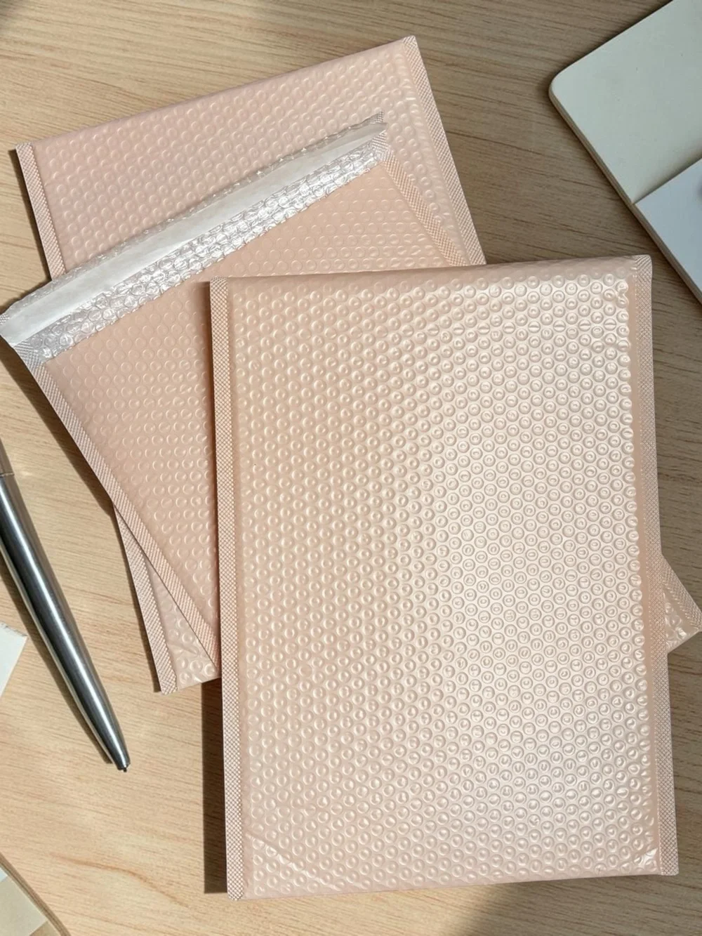 10 Peach 11”x15” Bubble Mailer Envelopes - 10 Thank You or Mailing Stickers